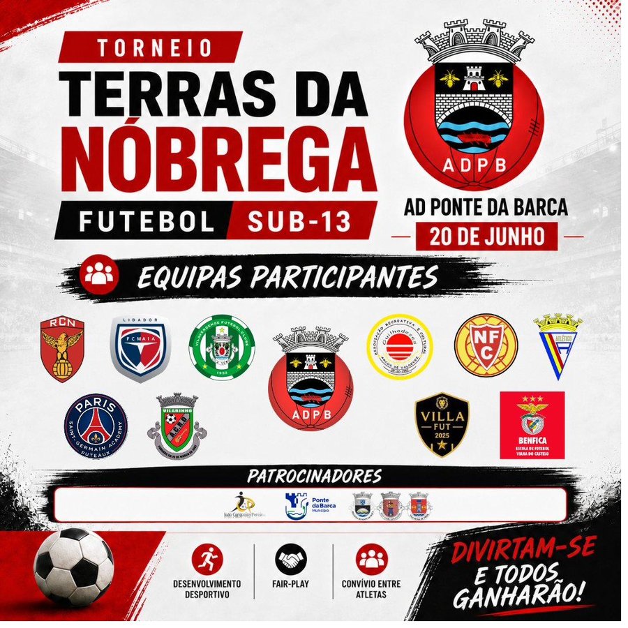 Cartaz oficial do Torneio Terras da Nóbrega 2026 com as equipas participantes